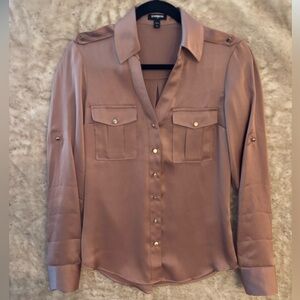Express Portofino Shirt XS - Military Cut - Dusty Rose with Gold Buttons